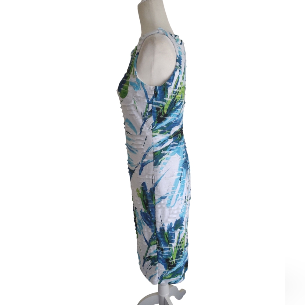 Frank Lyman dress women's size 6 blue/white/green/black pull-on cut out … - Picture 3 of 6
